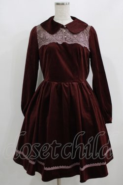 画像1: axes femme POETIQUE / レースデザインベロアワンピース M ワイン H-25-08-19-031-AX-OP-NS-ZH