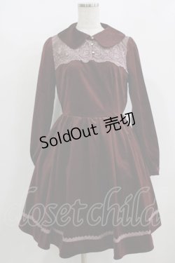 画像1: axes femme POETIQUE / レースデザインベロアワンピース M ワイン H-25-08-19-031-AX-OP-NS-ZH