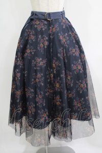 axes femme / 花柄チュールロングスカート M ネイビー H-25-08-19-033-AX-SK-NS-ZH