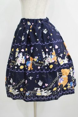 画像2: Physical Drop / ハンドメイドギャザースカート（くまのハッピーマーチ裾柄） Free ネイビー H-25-08-19-036-LO-SK-NS-ZH