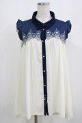 axes femme / ヨーク刺繍ノースリチュニック M オフ/ネイビー H-25-08-19-054-AX-BL-NS-ZH