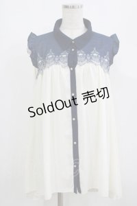 axes femme / ヨーク刺繍ノースリチュニック M オフ/ネイビー H-25-08-19-054-AX-BL-NS-ZH