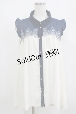 画像1: axes femme / ヨーク刺繍ノースリチュニック M オフ/ネイビー H-25-08-19-054-AX-BL-NS-ZH