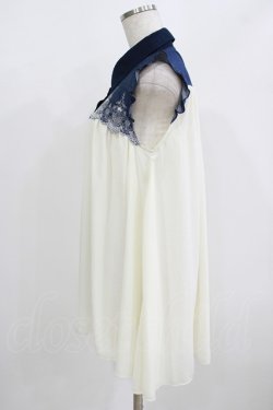 画像2: axes femme / ヨーク刺繍ノースリチュニック M オフ/ネイビー H-25-08-19-054-AX-BL-NS-ZH