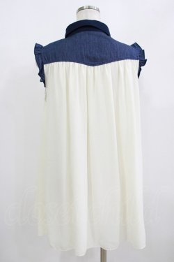 画像3: axes femme / ヨーク刺繍ノースリチュニック M オフ/ネイビー H-25-08-19-054-AX-BL-NS-ZH