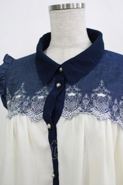画像4: axes femme / ヨーク刺繍ノースリチュニック M オフ/ネイビー H-25-08-19-054-AX-BL-NS-ZH