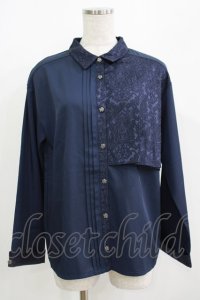axes femme / ジャカード切替プリーツシャツ Free ネイビー H-25-08-19-058-AX-BL-NS-ZH