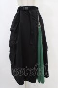 Drug Honey / 配色ZIPラインロングスカート  黒×緑 H-25-08-20-1033-PU-SK-KB-ZH