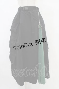 画像1: Drug Honey / 配色ZIPラインロングスカート  黒×緑 H-25-08-20-1033-PU-SK-KB-ZH