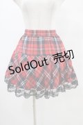 NieR Clothing / 裾レースチェックスカート  赤 H-25-08-20-1035-PU-SK-KB-ZH