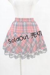 NieR Clothing / 裾レースチェックスカート  赤 H-25-08-20-1035-PU-SK-KB-ZH