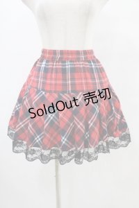 NieR Clothing / 裾レースチェックスカート  赤 H-25-08-20-1035-PU-SK-KB-ZH