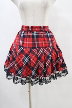 画像1: NieR Clothing / 裾レースチェックスカート  赤 H-25-08-20-1035-PU-SK-KB-ZH