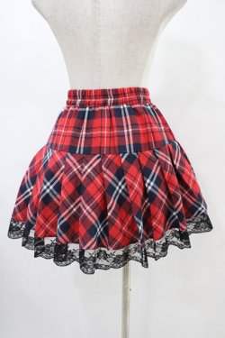 画像2: NieR Clothing / 裾レースチェックスカート  赤 H-25-08-20-1035-PU-SK-KB-ZH