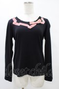 Emily Temple cute / ベルベットリボンカットソー  黒×ピンク H-25-08-20-1048-ET-TO-KB-ZH