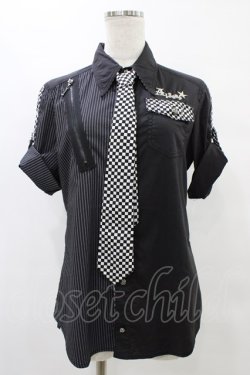 画像1: ALGONQUINS / 切替半袖シャツ  黒 H-25-08-20-1051-AL-BL-KB-ZH