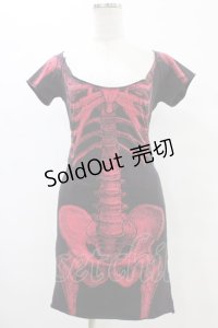 KREEP SVILLE666 / ボーンプリントワンピース M ブラック H-25-08-20-1028-PU-OP-KB-ZH