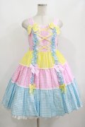 Angelic Pretty / ギンガム配色肩リボンジャンパースカート Free ピンク/イエロー/サックス H-25-08-20-075-AP-OP-NS-ZH