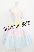 Angelic Pretty / ギンガム配色肩リボンジャンパースカート Free ピンク/イエロー/サックス H-25-08-20-075-AP-OP-NS-ZH