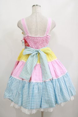 画像3: Angelic Pretty / ギンガム配色肩リボンジャンパースカート Free ピンク/イエロー/サックス H-25-08-20-075-AP-OP-NS-ZH