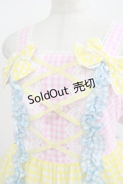 画像4: Angelic Pretty / ギンガム配色肩リボンジャンパースカート Free ピンク/イエロー/サックス H-25-08-20-075-AP-OP-NS-ZH