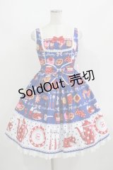 Angelic Pretty / French Cafe 切替ジャンパースカートSet Free ブルー H-25-08-20-003-AP-OP-NS-ZH