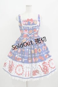 Angelic Pretty / French Cafe 切替ジャンパースカートSet Free ブルー H-25-08-20-003-AP-OP-NS-ZH