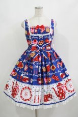 画像1: Angelic Pretty / French Cafe 切替ジャンパースカートSet Free ブルー H-25-08-20-003-AP-OP-NS-ZH (1)