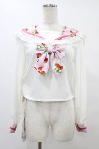 Ank Rouge / ストロベリープリントセーラーブラウス M オフ/ピンク H-25-08-21-1050-CA-BL-NS-ZH