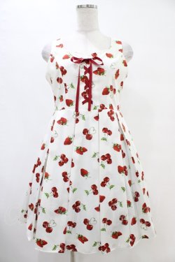 画像1: Ank Rouge / ランダムチェリーベリーフロントスピンドルジャンパースカート M オフ H-25-08-21-1013-CA-OP-NS-ZH