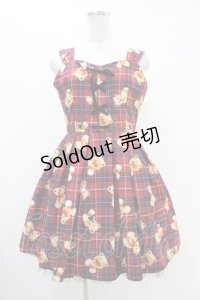 Ank Rouge / テディ柄スピンドルワンピース M ワイン H-25-08-21-1021-CA-OP-NS-ZH