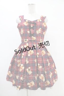 画像1: Ank Rouge / テディ柄スピンドルワンピース M ワイン H-25-08-21-1021-CA-OP-NS-ZH