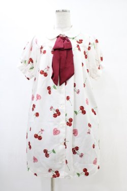 画像1: Ank Rouge / Lacy Heart Cherryシャツワンピース M オフ H-25-08-21-1003-CA-OP-NS-ZH