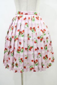 Ank Rouge / ストロベリープリントプリーツスカート M ピンク H-25-08-21-1037-CA-SK-NS-ZH
