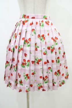 画像1: Ank Rouge / ストロベリープリントプリーツスカート M ピンク H-25-08-21-1037-CA-SK-NS-ZH