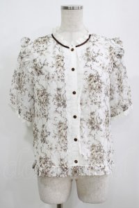 axes femme / ブーケ線画柄ドットドビーブラウス M オフ/ブラウン H-25-08-21-069-AX-BL-NS-ZH