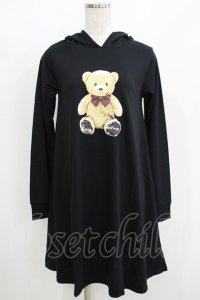 Ank Rouge / テディベアプリントパーカーワンピース M ブラック H-25-08-21-075-CA-OP-NS-ZH