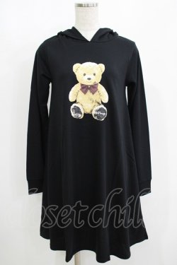 画像1: Ank Rouge / テディベアプリントパーカーワンピース M ブラック H-25-08-21-075-CA-OP-NS-ZH