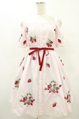 Ank Rouge / ストロベリー刺繍オフショルワンピース M ピンク H-25-08-22-1014-CA-OP-NS-ZH