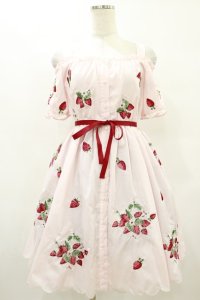 Ank Rouge / ストロベリー刺繍オフショルワンピース M ピンク H-25-08-22-1014-CA-OP-NS-ZH
