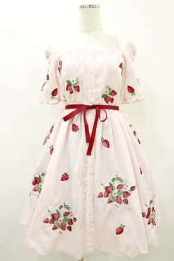 画像1: Ank Rouge / ストロベリー刺繍オフショルワンピース M ピンク H-25-08-22-1014-CA-OP-NS-ZH