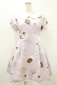Ank Rouge / SweetDonutsリボンブローチワンピース M ピンク H-25-08-22-1018-CA-OP-NS-ZH