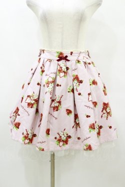 画像1: Ank Rouge / ストロベリーブーケ柄スカート M ピンク H-25-08-22-1031-CA-SK-NS-ZH