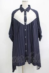 axes femme / ストライプシャツワンピース M ネイビー H-25-08-23-024-AX-TO-NS-ZH