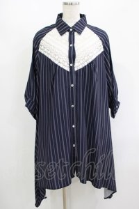 axes femme / ストライプシャツワンピース M ネイビー H-25-08-23-024-AX-TO-NS-ZH