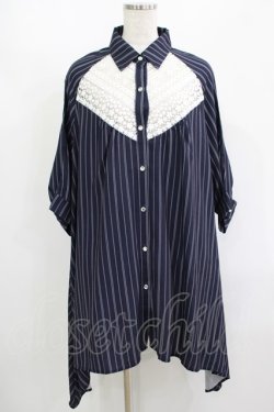 画像1: axes femme / ストライプシャツワンピース M ネイビー H-25-08-23-024-AX-TO-NS-ZH