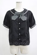 axes femme kawaii / ストライプリボンブラウス M ブラック/グレ‐ H-25-08-23-046-AX-BL-NS-ZH