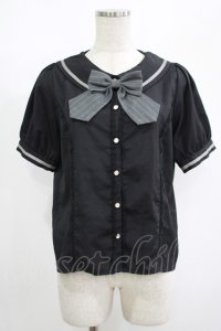 axes femme kawaii / ストライプリボンブラウス M ブラック/グレ‐ H-25-08-23-046-AX-BL-NS-ZH