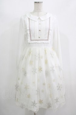 画像1: axes femme POETIQUE / 雪の結晶ラメ刺繍長袖ワンピース M オフ H-25-08-23-009-AX-OP-NS-ZH