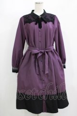 axes femme / ブローチ付バイカラーワンピース M パープル H-25-08-23-022-AX-OP-NS-ZH